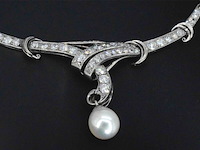 Orginele art-deco choker met diamanten en een parel - afbeelding 5 van  7
