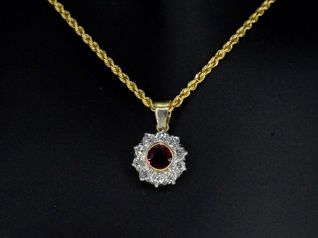 Origineel vintage hanger met robijn en diamanten, excl. ketting - afbeelding 1 van  8