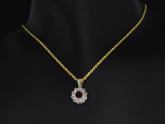 Origineel vintage hanger met robijn en diamanten, excl. ketting - afbeelding 2 van  8