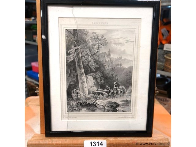 Originele 19e-eeuwse lithografie (steendruk) naar een ontwerp van de beroemde nederlandse romantische landschapschilder barend cornelis koekkoek (1803–1862) - afbeelding 1 van  5