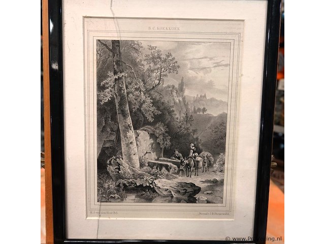 Originele 19e-eeuwse lithografie (steendruk) naar een ontwerp van de beroemde nederlandse romantische landschapschilder barend cornelis koekkoek (1803–1862) - afbeelding 2 van  5