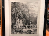 Originele 19e-eeuwse lithografie (steendruk) naar een ontwerp van de beroemde nederlandse romantische landschapschilder barend cornelis koekkoek (1803–1862) - afbeelding 2 van  5