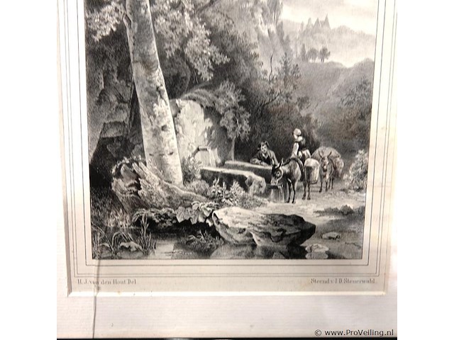 Originele 19e-eeuwse lithografie (steendruk) naar een ontwerp van de beroemde nederlandse romantische landschapschilder barend cornelis koekkoek (1803–1862) - afbeelding 3 van  5