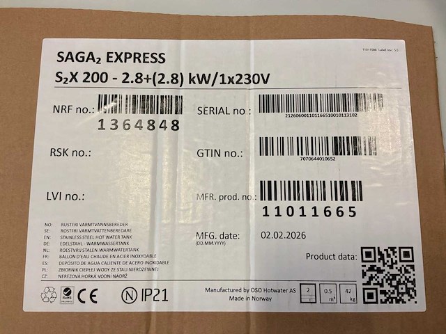 Oso hotwater saga 2 xpress s2x 200 elektrische boiler - afbeelding 3 van  11
