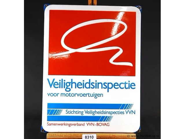 Oud emaille reclamebord voor de veiligheidsinspectie van motorvoertuigen van vvn en bovag - afbeelding 2 van  6