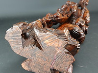 Oud groot rozenhouten beeld van een chinese wijze met staf en kinderen - afbeelding 5 van  5