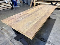Oud rustiek eiken eetkamertafel 260 cm - afbeelding 2 van  8