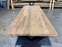 Oud rustiek eiken eetkamertafel 260 cm - afbeelding 3 van  8