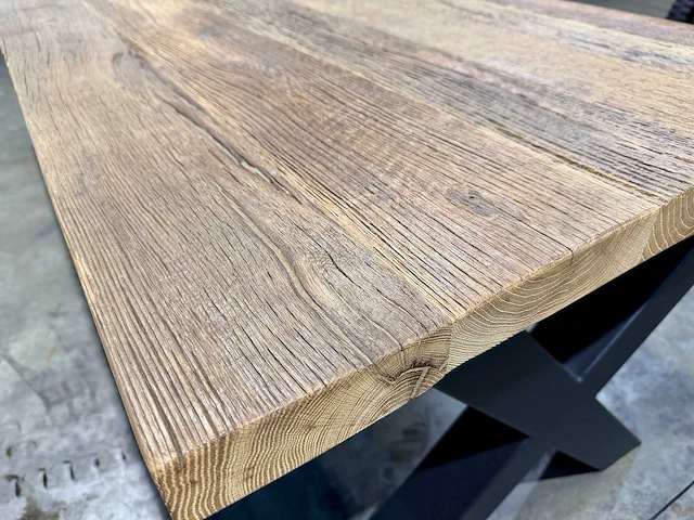 Oud rustiek eiken eetkamertafel 260 cm - afbeelding 5 van  8
