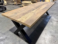 Oud rustiek eiken eetkamertafel 260 cm - afbeelding 6 van  8
