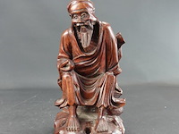 Oud/antiek in rozenhout gesneden beeld van een chinese wijze - afbeelding 1 van  5