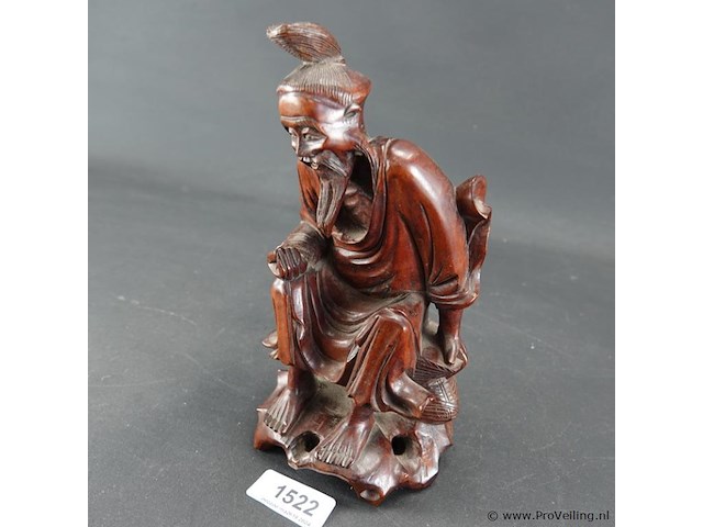 Oud/antiek in rozenhout gesneden beeld van een chinese wijze - afbeelding 2 van  5