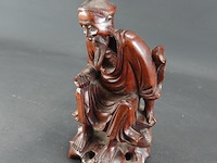 Oud/antiek in rozenhout gesneden beeld van een chinese wijze - afbeelding 2 van  5