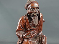 Oud/antiek in rozenhout gesneden beeld van een chinese wijze - afbeelding 3 van  5