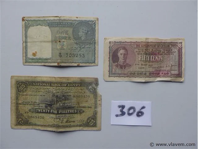Oude bankbiljetten uit india, ceylon en egypte - afbeelding 1 van  2