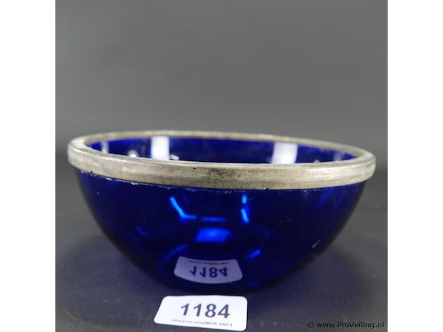 Oude blauwe schaal met rand - afbeelding 2 van  5