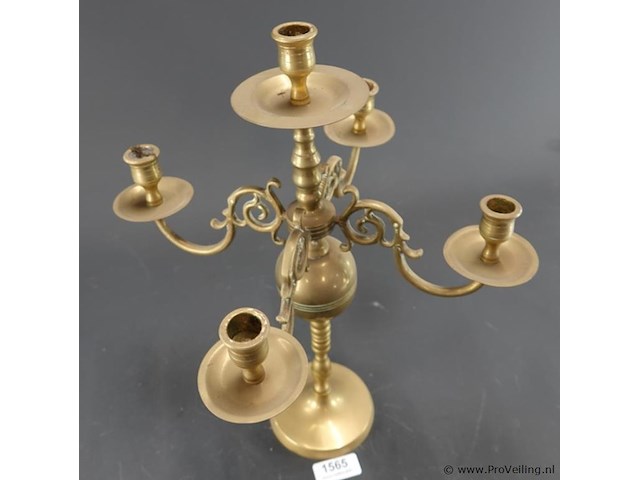 Oude brons/messing kandelaber - afbeelding 4 van  5