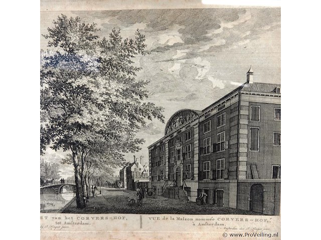 Oude druk gezicht van het corvers-hof tot amsterdam - afbeelding 2 van  5