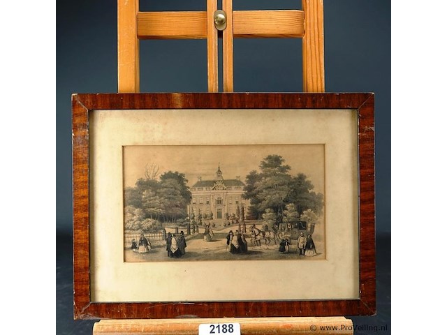 Oude druk gezigt op het kasteel overbeek te velp - afbeelding 1 van  5