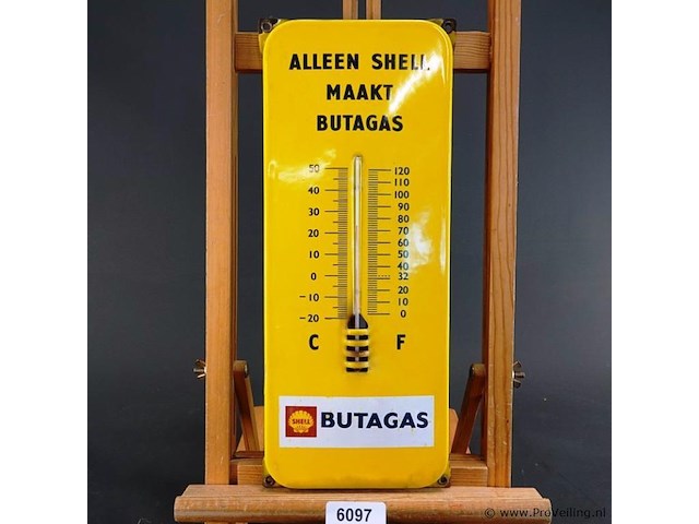 Oude emaillen shell butagas thermometer - afbeelding 1 van  6