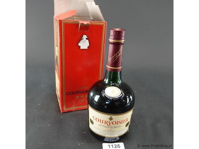 Oude fles courvoisier luxe *** (3 star) cognac uit vermoedelijk de jaren 80 - afbeelding 1 van  5