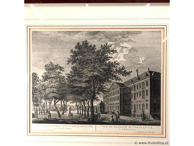 Oude gravure uitzicht van 't admiraliteits- of lands-magazijn tot amsterdam - afbeelding 2 van  5