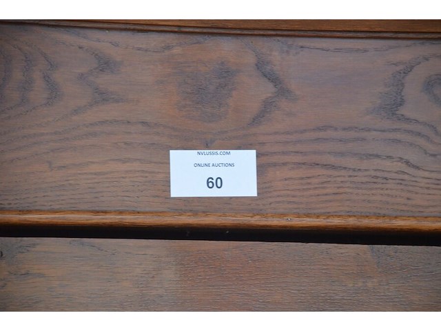 Oude houten halkast 1 deur met spiegel afm. 140x50x200, houten bank afm. 120x35, spiegel in houten kader - afbeelding 3 van  4