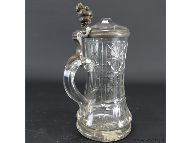 Oude kristallen kroes met tinnen deksel - afbeelding 3 van  5