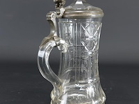 Oude kristallen kroes met tinnen deksel - afbeelding 3 van  5