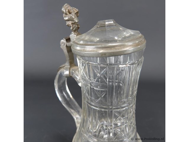 Oude kristallen kroes met tinnen deksel - afbeelding 4 van  5