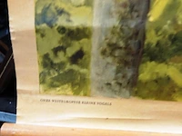 Oude linnen schoolwandplaat met de titel "vrienden van het naaldhout", gebaseerd op een olieverfschilderij van de zweedse kunstenaar thure wallner - afbeelding 2 van  5