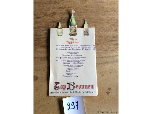 Oude menukaart top -bronnen - afbeelding 1 van  3