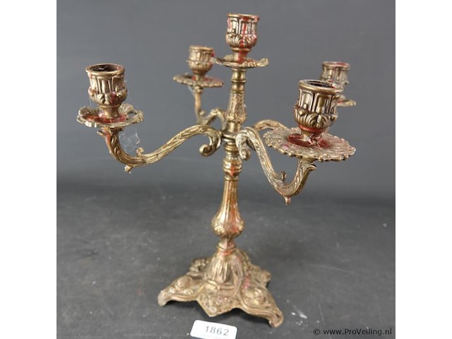 Oude messing kandelaar - afbeelding 1 van  5