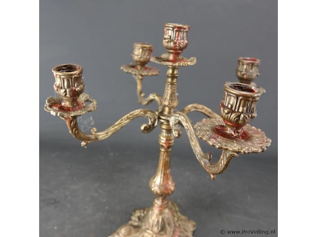 Oude messing kandelaar - afbeelding 4 van  5