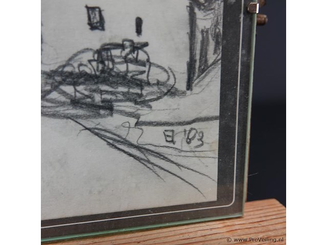 Oude naïeve tekening achter glas en in oude lijst - afbeelding 4 van  5