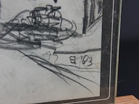 Oude naïeve tekening achter glas en in oude lijst - afbeelding 4 van  5