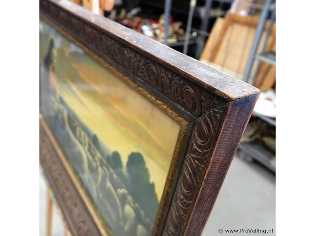 Oude religieuze voorstelling in fraaie gesneden houten lijst - afbeelding 4 van  5