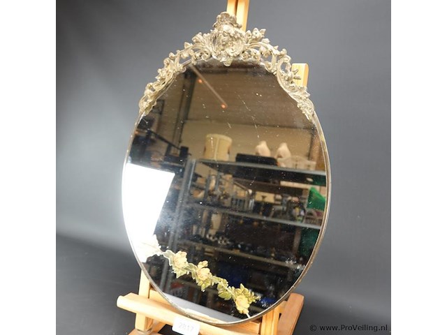 Oude spiegel in brons/messing lijst - afbeelding 1 van  5