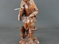 Oude/antieke in rozenhout gesneden chinese visserman - afbeelding 1 van  5