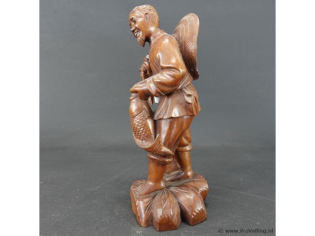 Oude/antieke in rozenhout gesneden chinese visserman - afbeelding 2 van  5