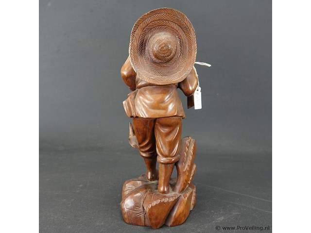 Oude/antieke in rozenhout gesneden chinese visserman - afbeelding 3 van  5