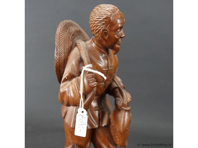 Oude/antieke in rozenhout gesneden chinese visserman - afbeelding 4 van  5