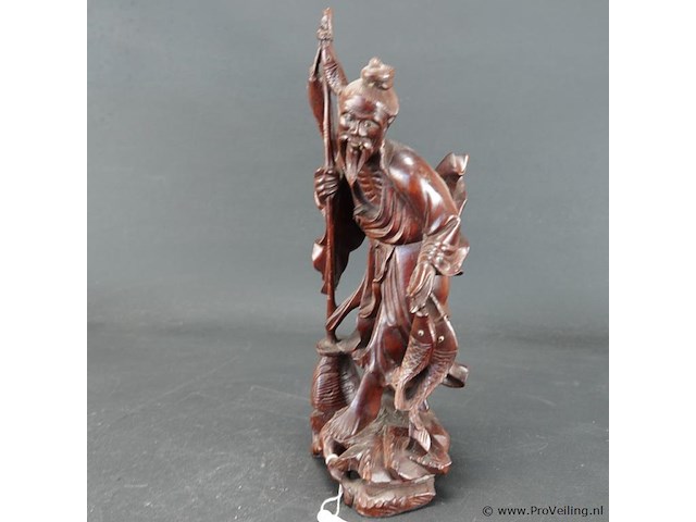 Oude/antieke in rozenhout gesneden chinese visserman - afbeelding 2 van  5