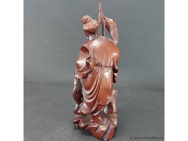 Oude/antieke in rozenhout gesneden chinese visserman - afbeelding 3 van  5