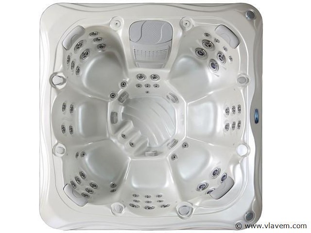 Outdoor spa 7-persoons 220x220x90 cm - wit bad met donkerbruine zijkant - incl. bluetooth - afbeelding 1 van  12