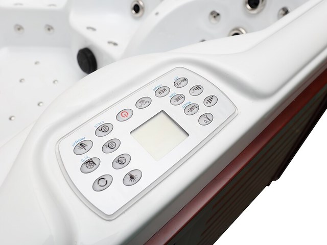 Outdoor spa vonato, 5-persoons spa met 3 ligplaatsen, wit bad, mahonierode skirts - afbeelding 5 van  21