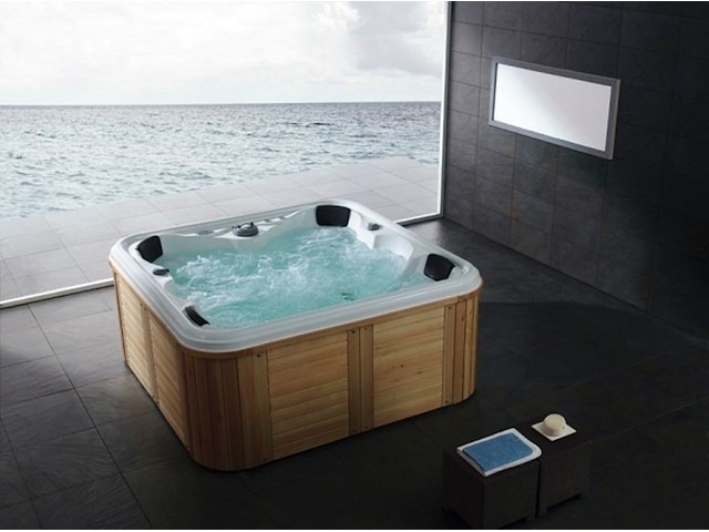 Outdoor spa vonato, tovario, wit bad / naturel houten kleur zijkant - afbeelding 1 van  24
