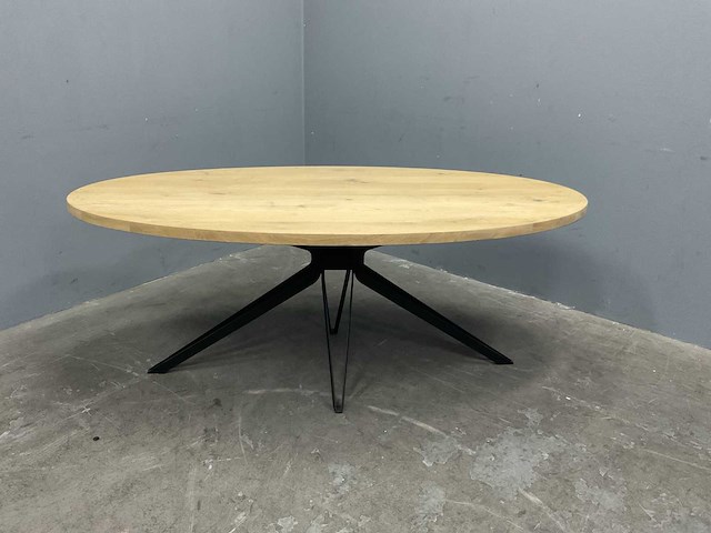 Ovaal eiken eetkamertafel 200 cm met onderstel dining drone slim - afbeelding 1 van  4
