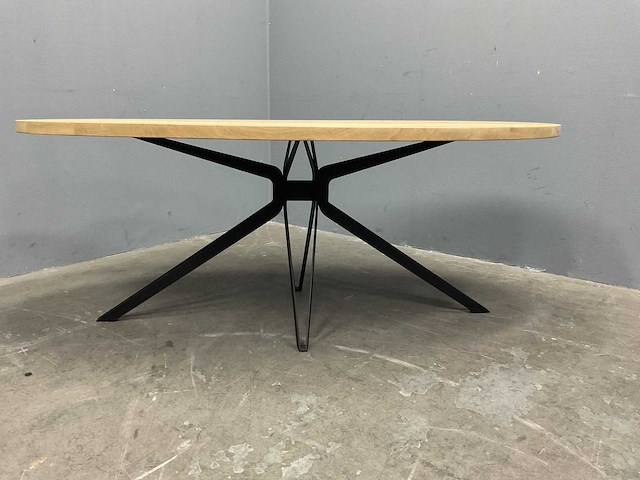 Ovaal eiken eetkamertafel 200 cm met onderstel dining drone slim - afbeelding 2 van  4