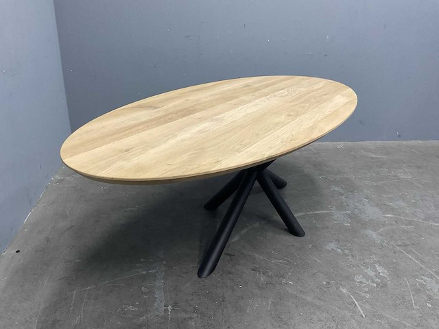 Ovaal eiken eetkamertafel 220 cm met onderstel spin - afbeelding 4 van  4